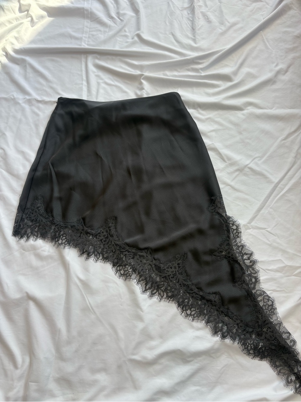 Zara Black Asymmetric Lace-Trim Skirt